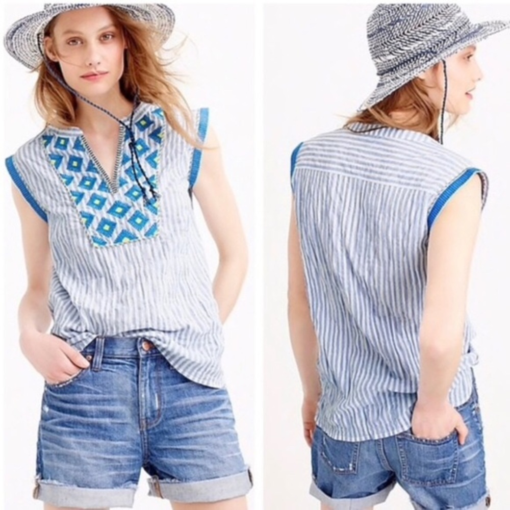 J Crew Sunburst stripe embroidered top